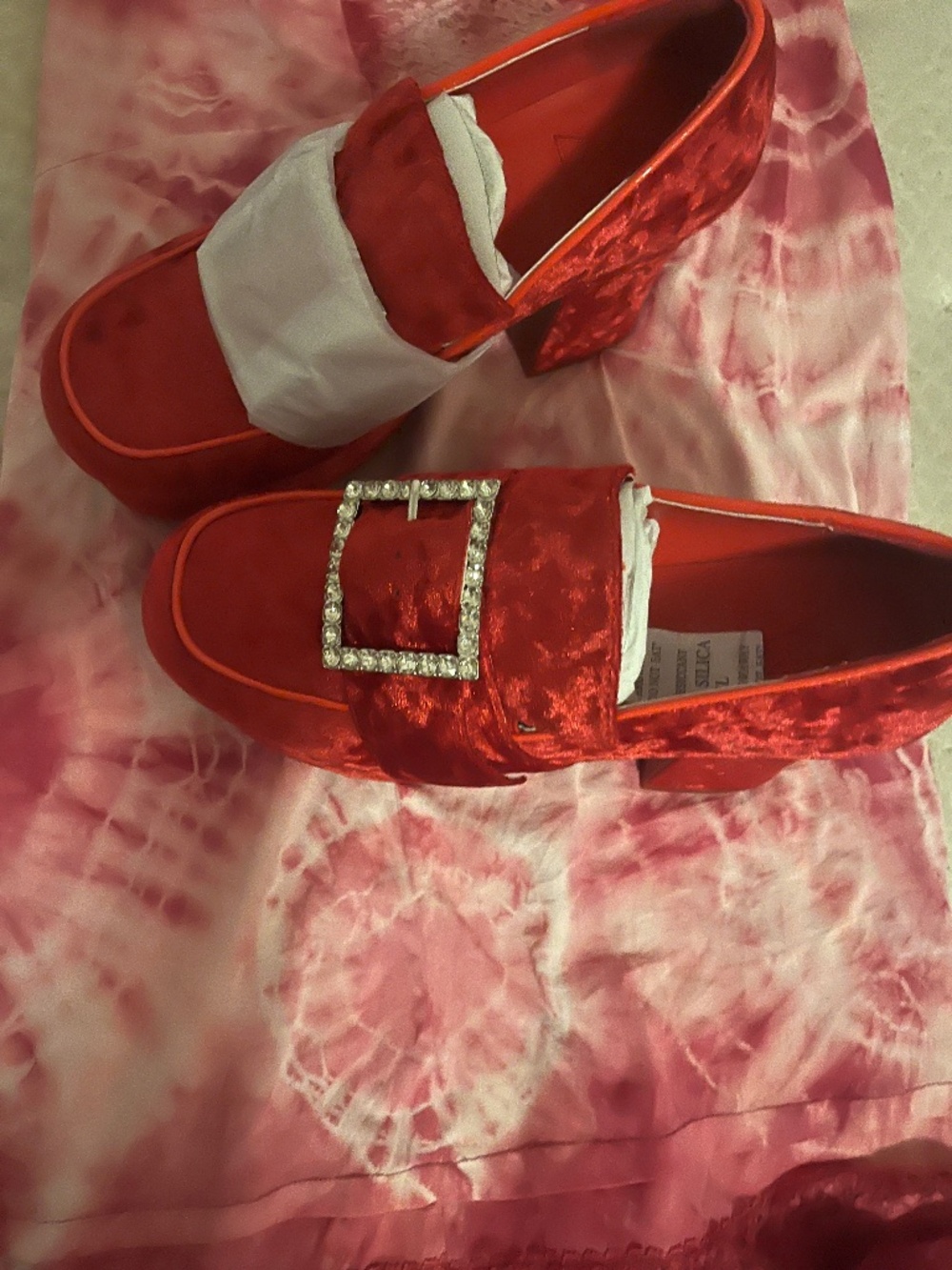 Dolls Kill YRU Red Crushed Velvet Platforms with Rhinestone Buckles 8